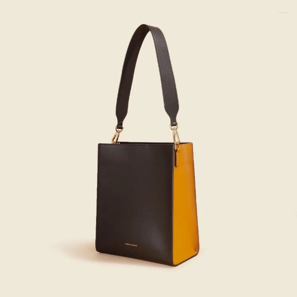 👜 HIEMS COR Leather Shoulder Bag – Deep Brown & Mustard 👜
